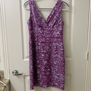 ADRIANNA PAPELL Purple V-neck Sleeveless Dress